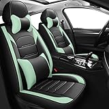 Aisaimout Leder Sitzschoner Autositzbezüge Sitzbezüge Auto Vordersitze Werkstattschoner Schonbezüge Sitzauflagen für BMW Mini Cooper, X1, X2, X3, X4, X5, X6(Black Green-Full Set,Luxury)