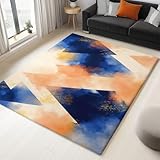 120 x 180 cm Kurzflor Teppich, Retro Geometrisch Minimalistisches Design rutschfest Kurzflor Schlafzimmer Teppich Waschbar Bettvorleger Teppiche Gelb-Blau für Flur Wohnzimmer Schlafzimmer Esszimmer