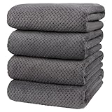HOMEXCEL Badetuch-Set, 4 Stück, Mikrofaser, ultraweich, hochsaugfähig, leicht und schnell trocknend, Handtücher für Körper, Sport, Yoga, SPA, Fitness, Grau