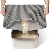 Conlun Katzenstreu Matte, Hochwertige Doppelschicht wasserdichte Katzenmatte, Wabenmuster zur Kontrolle der Streuverteilung, Leichte Reinigung für die Katzenklo Matte（Grau,Mittel,58x42 cm）