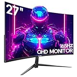 Gawfolk 27 Zoll Curved Gaming Monitor 165Hz, PC Bildschirm Gebogen 2560X1440 (QHD), Rahmenloses 1800R Computer Bildschirm unterstützt VESA, DP, HDMI