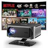 [30000 Lumen/Autofokus & Trapezkorrektur] 4K Smart Beamer mit Netflix-App & Kinoähnlichem Sound, WiFi 6＆ Bluetooth 5.3, HDR10+, intelligenter tragbarer Projektor mit schwenkbarer Heimkino Beamer