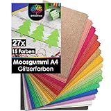 OfficeTree 27x Bögen Glitzer Moosgummi 2mm - Moosgummi Glitzer Platten A4 - Schaumgummi Basteln - Schaumstoff zum Basteln - Glitzermoosgummi A4 für DIY Bastelarbeiten
