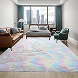 Moderner Teppich für Schlafzimmer, Wohnzimmer, ultraweich, flauschig, für Mädchen, Jungen, Kinderzimmer, zottelig, flauschige Teppiche (1,2 x 1,8 m, Regenbogen)