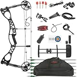 FQH Kompoundbogen und Pfeil Set einstellbares Zuggewicht 0-70 lbs für Erwachsene Anfänger IBO 320 fps geeignet für Freiluftjagd Zielschießen und Trainings (Bogenset（Schwarz）)