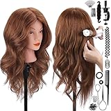 SZCY LLC Mannequin-Kopf mit 100 % Echthaar, 45,7 cm, Dunkelbraun, Echthaar, Kosmetologie, Mannequin-Kopf, Haarstyling, Friseur, Übung, Puppenköpfe mit Klemmhalter und Werkzeug