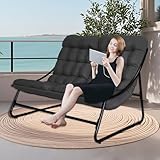 OVLRIJP Loungesessel Outdoor, Outdoorsessel, Doppelliege Outdoor, Gartensessel mit 8cm Auflage Abnehmbar, Gartenliege 2 Personen, Relaxsessel Garten, Relaxliege für Garten,Terrasse (Grau)