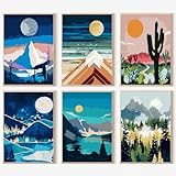 YALKIN 6 Stück Malen Nach Zahlen Erwachsene, Paint by Numbers Malen Nach Zahlen, DIY Landschaft mit Pinseln und Acrylfarben Handgemalt Ölgemälde Leinwand für Home Décor, Ohne Rahmen (20x30cm)
