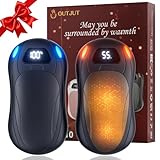 OUTJUT Elektrischer Handwärmer 2er-Pack, 12000 mAh Wiederaufladbarer Handwärmer mit Magnetischer Doppelseitiger Heizung und digitaler Temperatur- und Batteriestandsanzeige für Outdoor/Camping,Schwarz