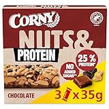Corny Nuts & Protein Chocolate | Nussriegel ohne Zuckerzusatz | Mit 38% Nüssen & 25% Protein | 3 x 35 g