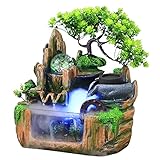 Zimmerbrunnen LED Indoor, Farbwechsel Springbrunnen mit Nebeleffekt, Tischbrunnen aus Harz mit Teich, Steinmühle & Kristallkugel für Wohnzimmer, Büro, Meditation