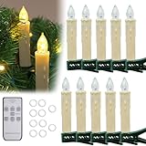 10 Stück LED Kerzen, Dimmbare LED Mini Weihnachtskerzen mit Kabellos Fernbedienung Warm Christbaumkerzen mit 12H Timer für Weihnachtsbaum, Weihnachtsdeko, Hochzeit, Geburtstags, Party-Warmes