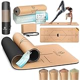 KESSER Yogamatte Kork Inkl. Tragegurt Tasche & Yoga-Block Gymnastikmatte Yoga Matte rutschfest aus Naturkautschuk TPE Fitnessmatte, 183 x 62 Trainingsmatte, Gymnastik extradick, Schwarz