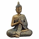 Massiver Sitzender Buddha 2,5 kg Gold Höhe 30 cm Buddha Deko Figur Wetterfest Haus Garten Terrasse Budda Statue