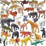 Pinowu Realistisch Mini Wild Zoo Tiere Figuren Spielzeug 32 Stück Geschenkset Für Bildung und Partygeschenke, Plastik Wald Safari-Tiere Löwe, Nilpferd, Tiger, Bär usw