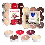 MiCasa SuCasa 36 Teelichter Duft Vanilla & Schoko-Kirsche – 144h Brenndauer aus Paraffin – Kleine Duftteelichter für Party Deko oder Duftlampe – Kerzen Set – Bunte Teelichter in 6 Farbtönen