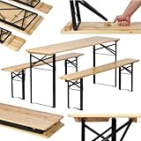 BIXENTE Bierzeltgarnitur 170 cm klappbar inkl. Schirmhalterung | Robustes 3-tlg. Set aus Holz und Metall | Perfekt für Indoor & Outdoor | Platz für 8 Personen (Braun)