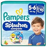 Pampers Windeln Größe 5-6, Splashers Baby Shark Limited Edition, 10 Stück, Einweg-Schwimmwindeln, für sicheren Schutz im Wasser
