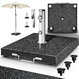 tillvex® Granit Sonnenschirmständer mit Rollen & Transportgriff 27 kg Eckig | Schirmständer Sonnenschirm mit Edelstahlrohr | Balkonschirmständer für Schirmstöcke 16-48 mm & 250 cm Schirmdurchmesser