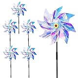 5 Stück Windrad Taubenabwehr Windrad Vogelabwehr Farbverändernde Windräder Taubenabwehr Balkon Vogelschreck Windmill Vogelabwehr Reflektierende Windräder für Protect Garten,Obstgarten,Hof(24/54cm groß
