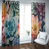 UIRINGART Zeitgenössische Verdunkelungsvorhänge Sukkulentenmuster Energiesparende isolierte Fensterdekorationen Vorhänge für Männer Spielzimmer Schlafzimmer 2 Paneele B140xH240cm