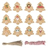Vlecexs Geschenkanhänger Weihnachten, 96 Stück Weihnachts Etiketten aus Kraftpapier, Geschenkanhänger aus Papier mit Einem Seil für Geschenke Verpackung Decor