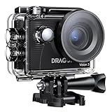 Dragon Touch Action Cam, 4K30FPS 20MP Unterwasserkamera WiFi 170 ° Weitwinkel mit 2 Zoll Ultra HD Screen, 4 x Zoom, 2.4G Fernbedienung, Montagezubehör-Kit und 2 Akkus 1050mAh-Vision 3