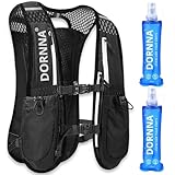 DORNNA - Laufweste Damen und Herren mit 2 Trinkflasche 500 ml, Running Vest Einheitsgröße, Laufrucksack Herren, Trinkrucksack Laufen. (Schwarz + 2 Soft Flask 500ml)
