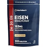 Eisentabletten 163mg | Eisenbisglycinat | Eisen Hochdosiert für Immunsystem, Energiestoffwechsel & Blutbildung (EFSA) | 500 Vegane Tabletten | Iron Supplement | von Horbaach