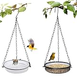 HRAYLTOP 2er Set Vogelfutterspender zum Aufhängen (18x18x3cm,∅18cm)-Metall Vogelfutterhaus für Vögel-Vögel futterstelle zur ganzjährigen-Vogeltränke hängend für Wildvögel im Garten