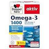Doppelherz Omega-3 1400 mg - Hochdosiertes Omega-3-Konzentrat plus Vitamin E - Hoher Gehalt an Omega-3-Fettsäuren EPA & DHA - 90 Kapseln