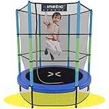 KINETIC SPORTS Kinder Trampolin Jumper 140 cm - Inklusive Gummiseil Federung, Sicherheitsnetz mit Reißverschluss, Rahmenpolster, Schutz Bodennetz - Indoor Kindertrampolin Spielzeug