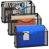 EasyPAG Metall Querformat A4 Zusammensetzen Zeitschriftenhalter Wand Zeitschriften Wandhalter Aktenablage Dokumentenhalter Hängend Magazin Organizer mit Tag-Platte,3er-Pack,Schwarz