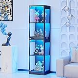 BROTTAR Glasvitrine mit Dreifarbig LED Beleuchtung und Glastüren, Glasvitrine Stehend mit Körpersensor-System, Sammlervitrine für Wohnzimmer, Büro, Bücher, Spielzimmer, Schwarz (40 x 35 x 160cm)