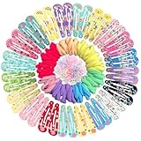 KEYRI 340 Stück 5cm Haarspangen Mädchen Blumen Haarklammer Haarschmuck Mädchen Bunte Haarspangen Farbige Gummibänder Baby Haarspangen für kleine Mädchen und Kinder (40 Haarspangen+300 Gummibänder)