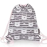 TA Trend Atelier Kinder/Kleinkinder Turnbeutel/Sportbeutel, PFC-frei, wasserabweisend, Reflektoren, Brustgurt (Stripes - Cat)