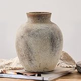 PORCER Rustikale Keramik-Blumenvase, 15,2 cm, niedlicher Bohemian-Stil, Heimdekoration, Terrakotta, für Wohnzimmer, Tisch, Regal, Kamin-Dekoration, Bauernhaus, Grau