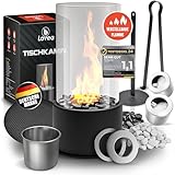 Tischkamin Ethanol Tischfeuer Indoor & Outdoor - Bioethanol Tischkamin Mit Verstellbarer Flamme - 2 Brennkammern für unendliche Brenndauer - Bio Ethanol Kamin mit Zwei Steinarten - Balkon Gartendeko