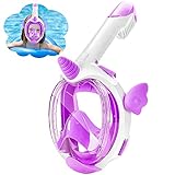 Tyuodna Schnorchelmaske Kinder,Tauchmaske Vollgesichtsmaske für Kinder 4-12 Jahre,180° HD Anti Fog und Anti Leck Taucherbrille Kinder mit Schnorchel,CO2-Sichere Snorkeling Mask (Lila)