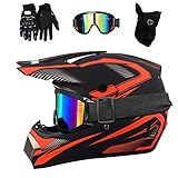 Dualer Sport Volles Gesicht MTB Motocross-Helm Satz, mit Brille Handschuhe Maske, Jugend Kinder Offroad ATV Motorrad Absturz Helm, Bergab BMX Enduro Quad Dreckiges Fahrrad Helm für Junge Mädchen ( Col