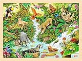 goki 57329 - Einlegepuzzle Im Dschungel aus Holz, Holzpuzzle mit Tieren des Urwaldes, Lernspielzeug und Kinderpuzzle, fördert Fantasie und Motorik der Kinder, 40cm x 30cm, 96er Set, ab 3 Jahre