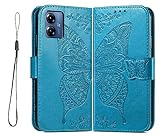 GOKEN Hülle für Motorola Moto G14, Schutzhülle Case Cover TPU/PU Leder Flip Brieftasche Handytasche mit Kartenfächer & Standfunktion & Muster, Klapp Handyhülle, Blau