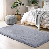 BEIMO Hochflor Teppich Flauschig Grau Teppich Wohnzimmer 80x150 Teppiche Schlafzimmer Anti-Rutsch Bettvorleger Teppiche Weich rutschfest für Kinderzimmer