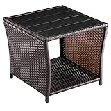 Casaria® Polyrattan Beistelltisch mit WPC Tischplatte 45x45x40cm 80 kg Belastbarkeit Wetterfest Outdoor Garten Terrasse Balkon Tisch Gartenmöbel Braun