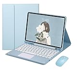 Schutzhülle für iPad 8. Generation 10.2 2020 (blaue Tastatur, Maus und Klappetui), Bluetooth-Touchpad, Tastatur, Leder-Klapphülle