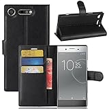 COPHONE Handyhülle Schwarz Kompatibel Sony Xperia XZ1 Compact Hülle Leder, Sony Xperia XZ1 Compact Klapphülle Handytasche Case für Sony Xperia XZ1 comapct Handy Hüllen