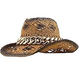 YIHANSS Sonnenhut Strandhut Herren Damen Western Cowboyhut Sommer Breite Krempe Hohl Sombrero Papyrus Sonnenhut Strohhut Hüte