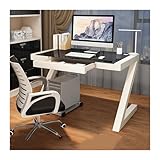 PC-Tisch Schlichter, moderner PC-Tisch aus gehärtetem Glas, Schreibtisch for das Home-Office, for Schlafzimmer, Schreibtischaufbewahrung mit Schubladen Kleiner Schreibtisch(Schwarz,140*60*75cm)