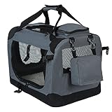 EUGAD Hundebox, Hundetransportbox faltbar Hundetasche, Transportbox für Hunde 60x42x42cm, Hundebox Auto, hundebox für Reise, Auto & Zuhause, Grau 0112HT