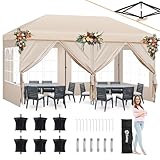 Sekey One-Touch Pop Up Pavillon 3x6 mit Seitenteile, Partyzelt Faltpavillon 3x6m Wasserdicht Stabil, Vereinfachte Installation in 1 Minute, Robust Windfest Regenfest für Camping Festival Party,Kahki